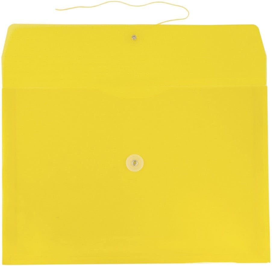 JAM PAPER Plastic Envelopes with Button & String Tie Closure - Letter Booklet - 9 3/4 x 13 - Yellow - 3/Pack