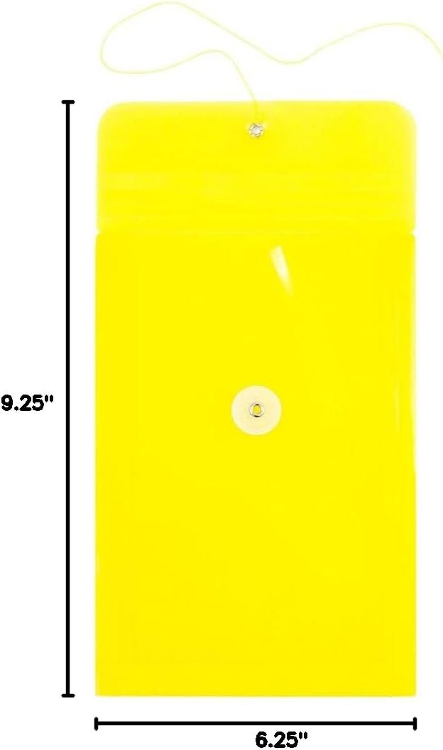 JAM PAPER Plastic Envelopes with Button & String Tie Closure - 6 1/4 x 9 1/4 - Yellow - 12/Pack