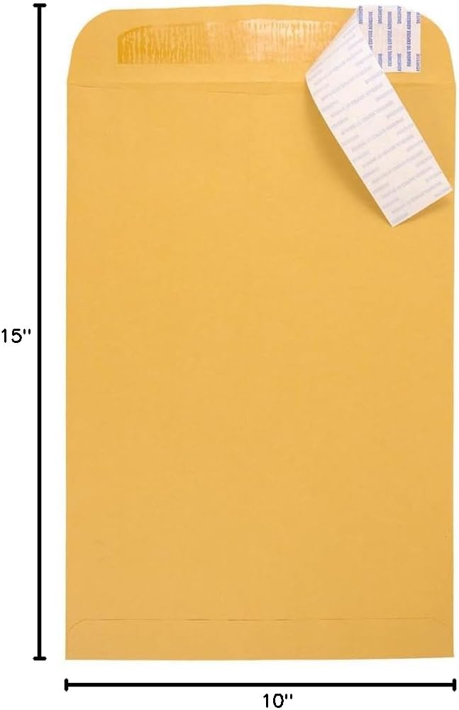 JAM PAPER 10 x 15 Open End Catalog Envelopes with Peel and Seal Closure - Brown Kraft Manila - Bulk 500/Box