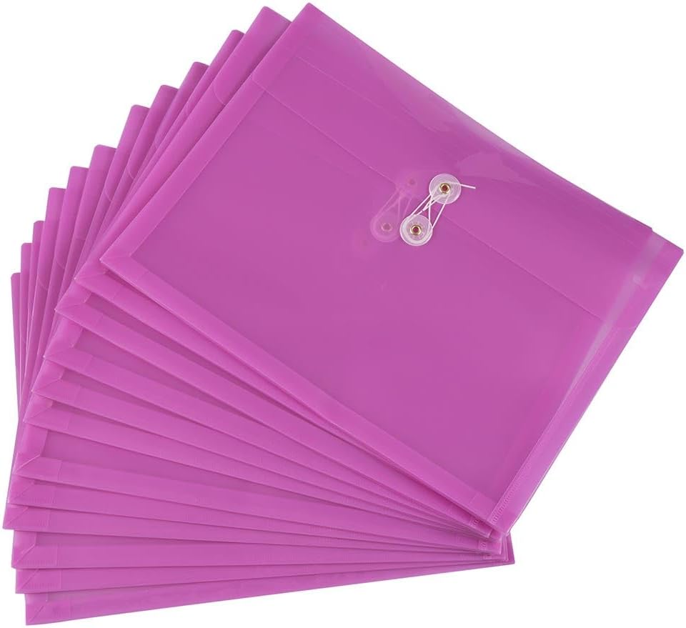 JAM PAPER Plastic Envelopes with Button & String Tie Closure - Letter Booklet - 9 3/4 x 13 - Lavender Purple - 3/Pack