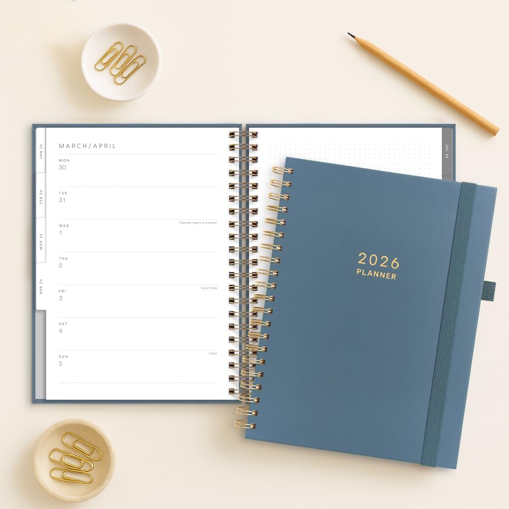 And Per Se 2026 Planner, A4 Size-Daily, Weekly & 18-Monthly Leather Hardcover Planner, Daily Schedule, Monthly Tabs, 100 GSM Thick Paper(Dark Blue)