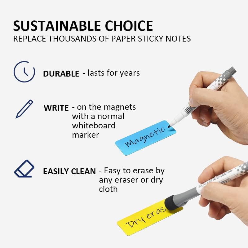 Dry Erase Magnetic Labels 3.1x1.2 Inch, Reusable Magnetic Labels for Whiteboards Locker School Classroom Office Home,Pack of 40
