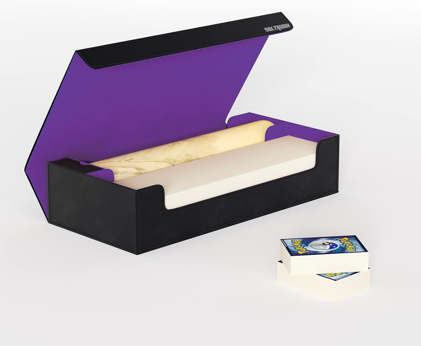 Premium Black-Purple Card Game Deck Storage Box - Holds 550+ Double Sleeved Cards - YugiOh/MTG Card Holder Storage - Playmat Case with Removable Compartment