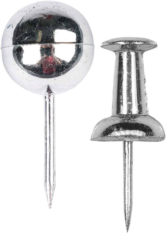 JAM PAPER Colorful Push Pins - Flat & Round Head Thumb Tack Combo Set - Silver Pushpins - 200/Pack
