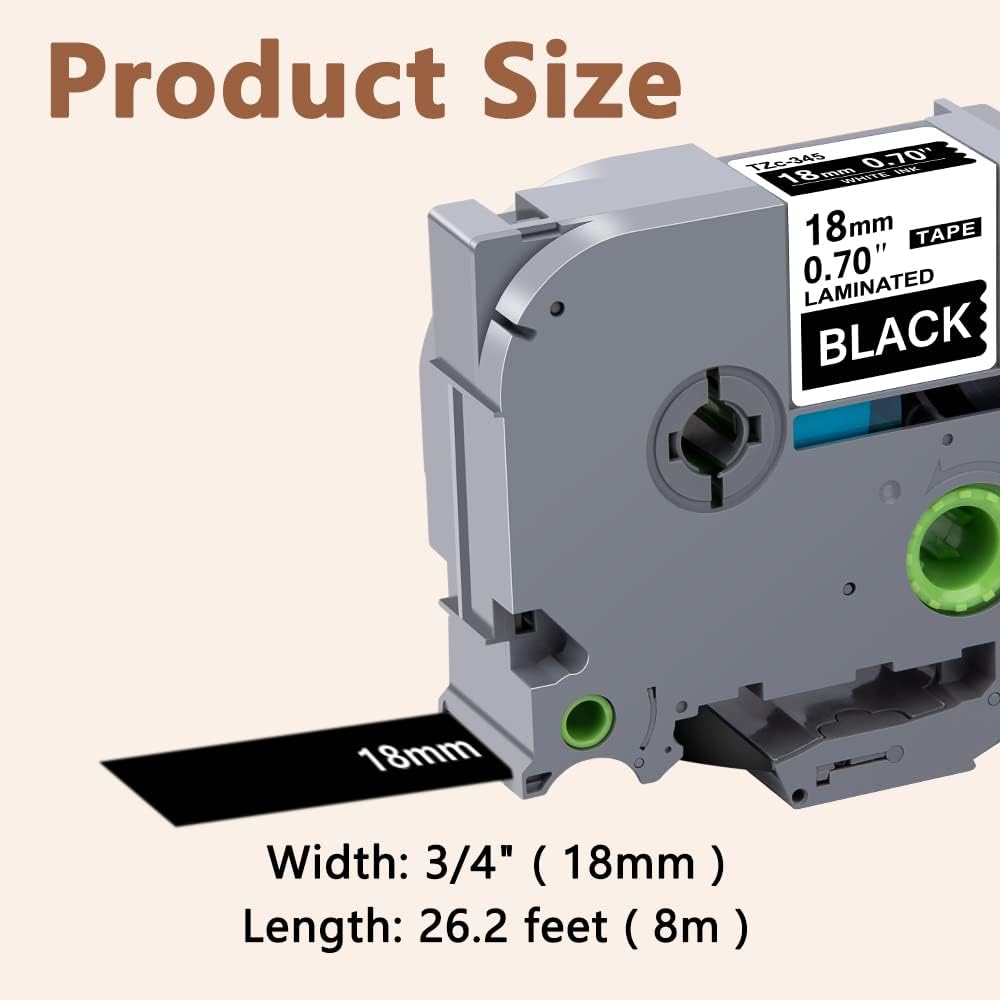 Hehua Tze Tz 18mm 0.7 Laminated Black Tape Compatible for Brother P-Touch TZe-345 TZe345 TZ-345 TZ345 Label for Ptouch PT D400 D600 D610 P710bt, 3/4'' x 26.2ft White on Black, 3 Pack