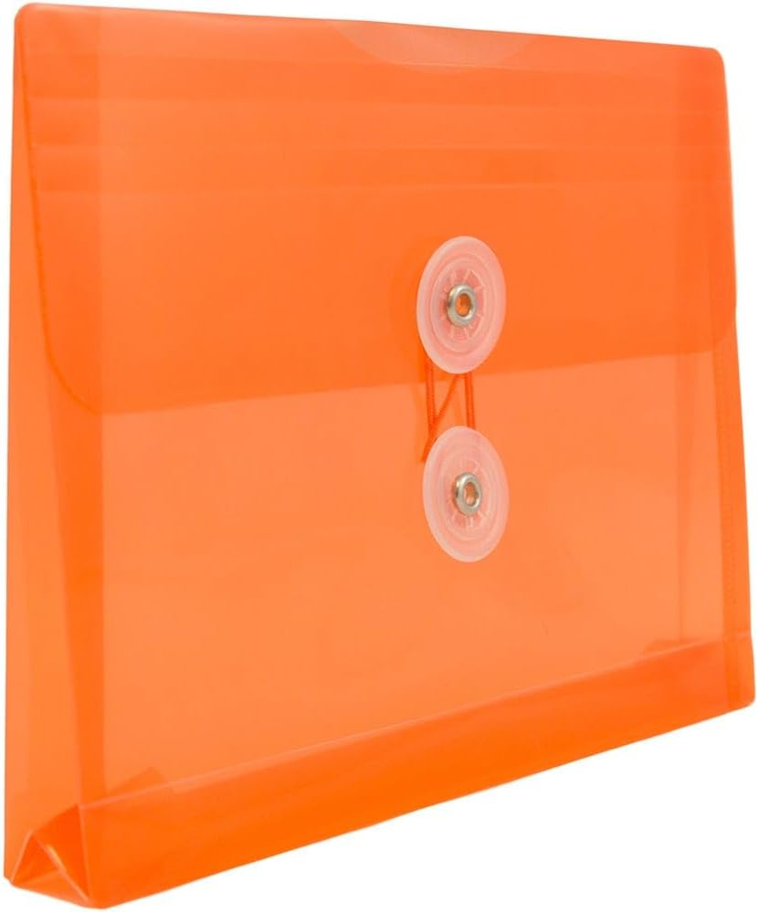 JAM PAPER Plastic Envelopes with Button & String Tie Closure - Index Size - 5 1/2 x 7 1/2 - Orange - 3/Pack