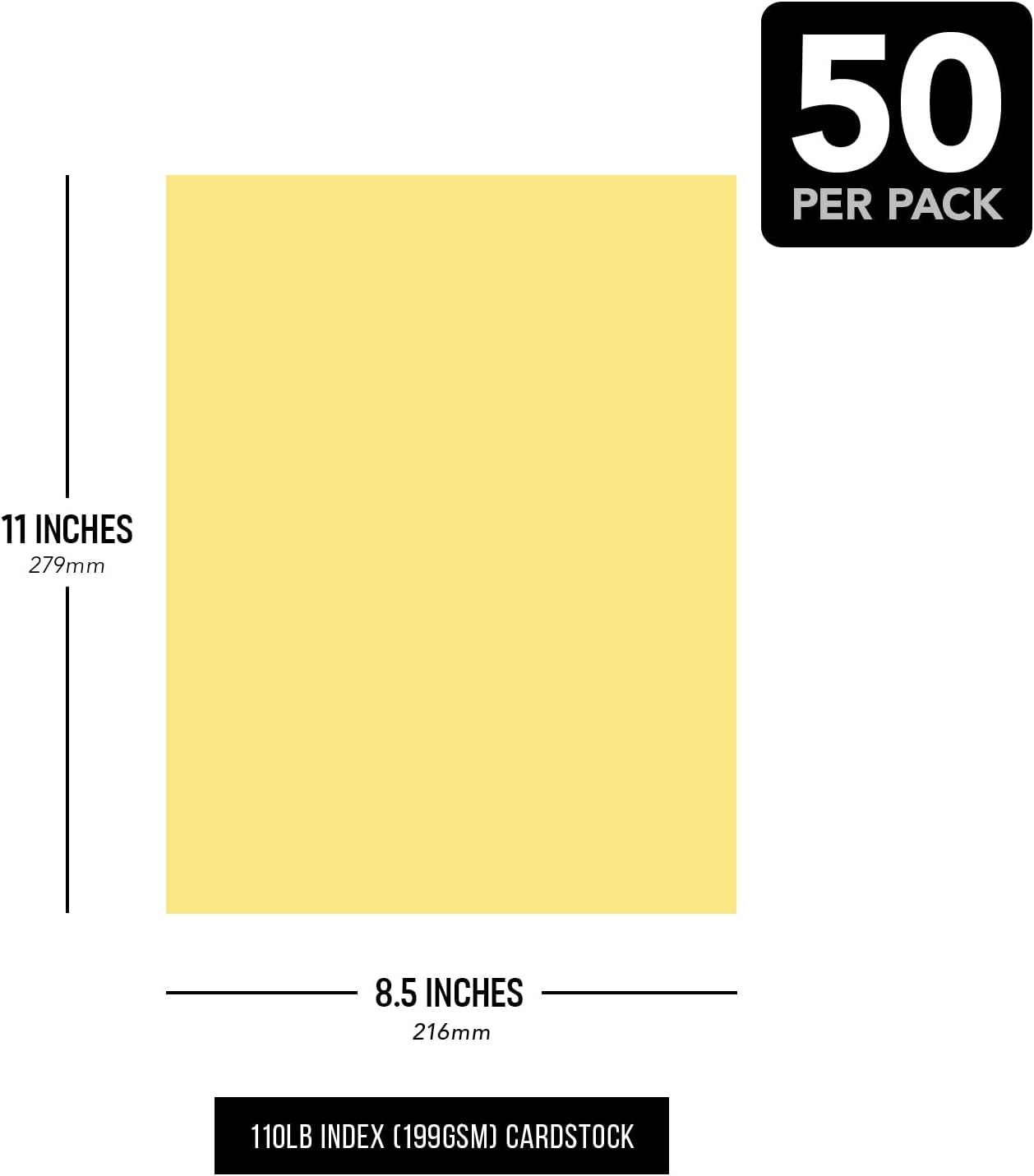 8.5 x 11" Buff Pastel Color Cardstock Paper - Great for Arts and Crafts, Wedding Invitations, Cards and Stationery Printing | Medium to Heavy Card Stock 110lb Index (199gsm) | 50 Sheets per Pack