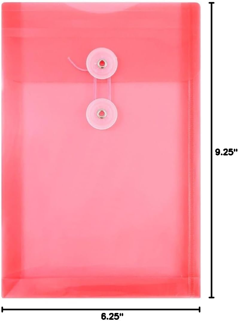 JAM PAPER Plastic Envelopes with Button & String Tie Closure - 6 1/4 x 9 1/4 - Red - 3/Pack