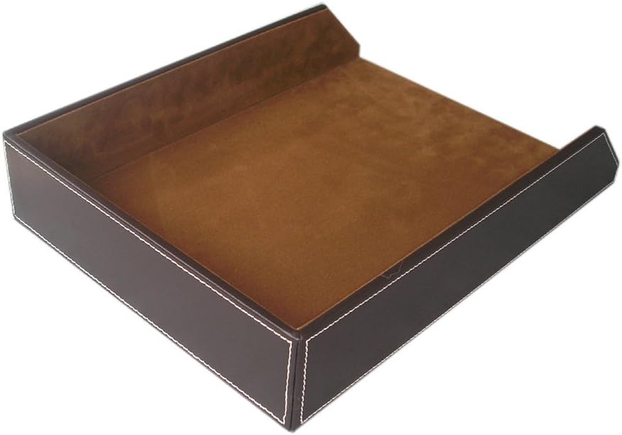 KINGFOM Letter Tray, PU Leather Paper Organizer Tray for Desk, Paper Organizer Storage Holder for Office Home or School A4 Size Brown