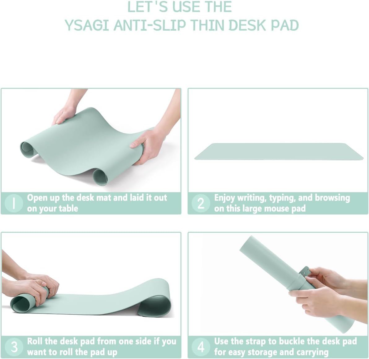 YSAGi Non-Slip Leather Desk Pad L Size, Waterproof Laptop Computer Desk Keyboard Mat, Table Protector Blotter Mat, Large Mouse Pad for Office/Work/Home/Decor(Mint Green, 35.4" x 17")