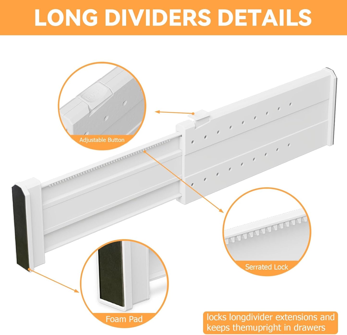 REBECAT 10 Pack Drawer Dividers for Clothes Adjustable Drawer Dividers 4" High Expandable from 11"-17" for Dresser Baby Clothes Bathroom Bedroom Kitchen and Office Storage,White