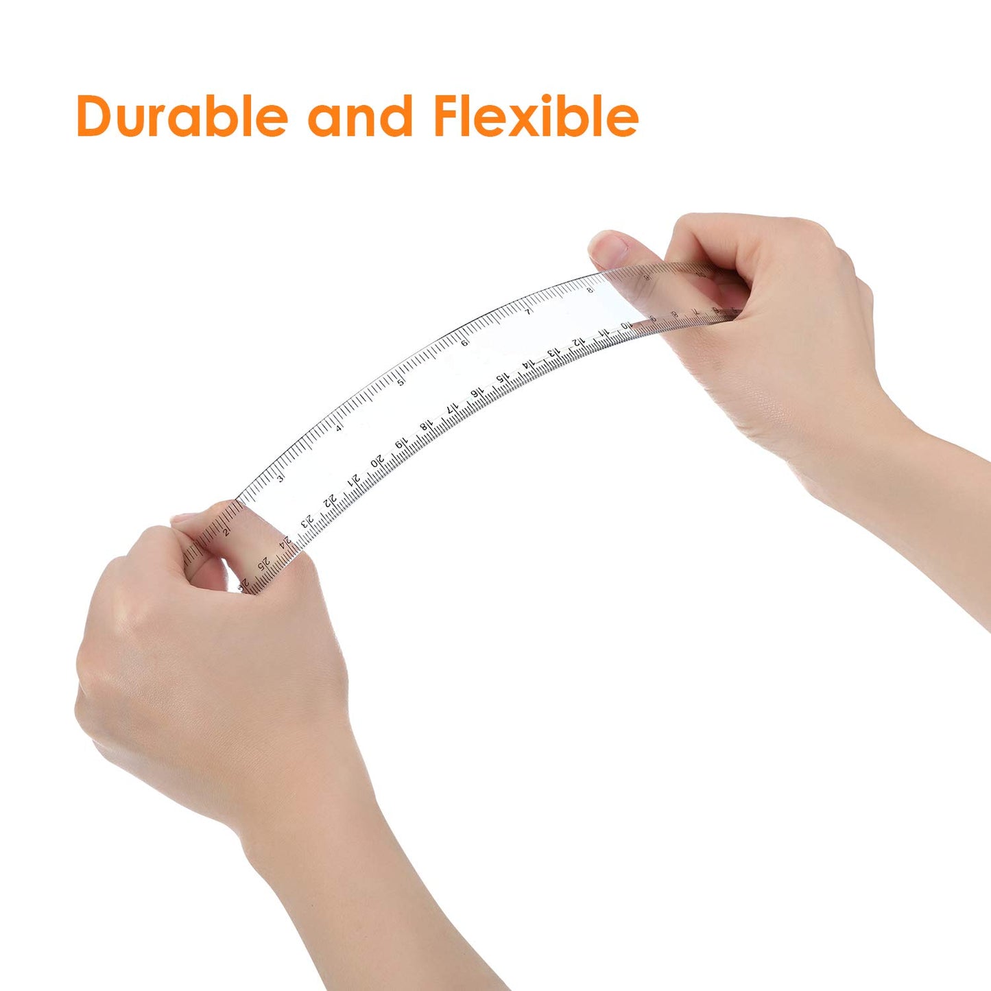 EBOOT 20 Pack Clear Plastic 12 Inch Straight Flexible Ruler with Inches and Metric for School, Classroom, Home, or Office