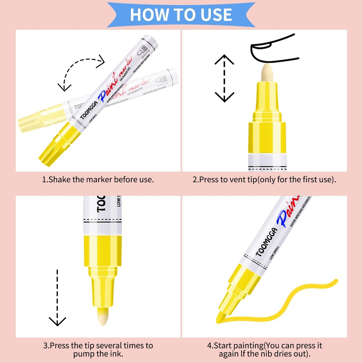 Yellow Paint Pens Permanent Paint Markers - 24 Pack Oil Based Marking Pens, Medium Point, Quick Drying and Waterproof for Rock Painting Car Tyre Metal, Plastic, Canvas, Wood, Glass