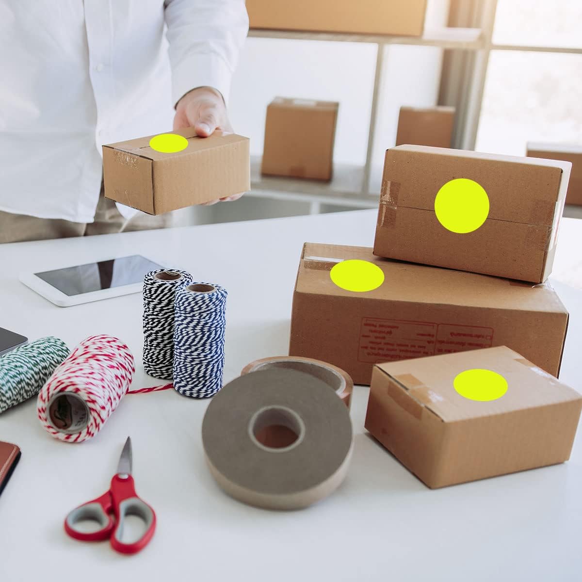 PARLAIM 2" Round Circle Dot Sticker 500pcs Color Coded Labels Permanent Adhesive Writable Surface for Inventory Storage Organizing Moving, Fluorescent Yellow