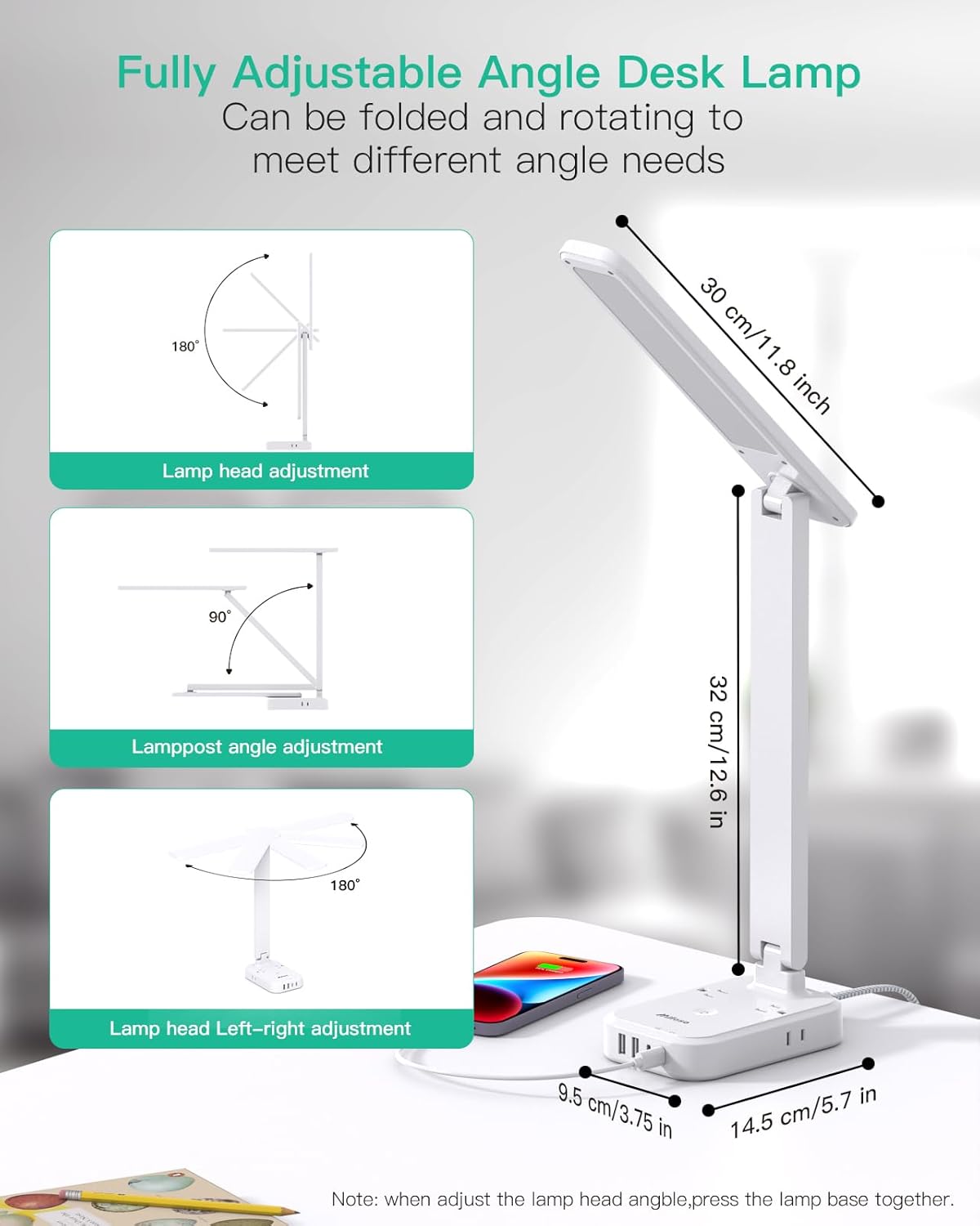 Power Strip with LED Desk Lamp, PD 30W Touch Desk Lamps, 4 Outlets 4 USB Ports(2 USB C) Small Desk Lamp 5FT Extension Cord Table Lamp for Home Office College Dorm Room Essentials Bedroom Bedside Study