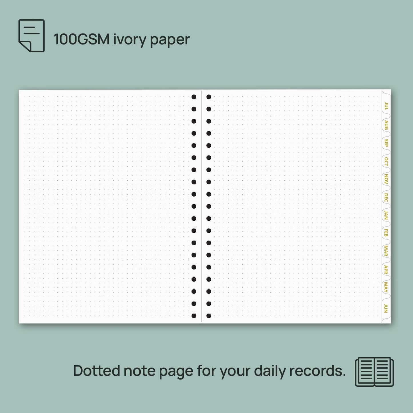 POPRUN Monthly Planner 2025-2026 Spiral Hardcover (8'' x 10''), 18 Months Calendar (Jul.2025 - Dec.2026)- 2 Pages per Month with Dotted Note Pages, Sunday Start, Laminated Tab - Midnight Green