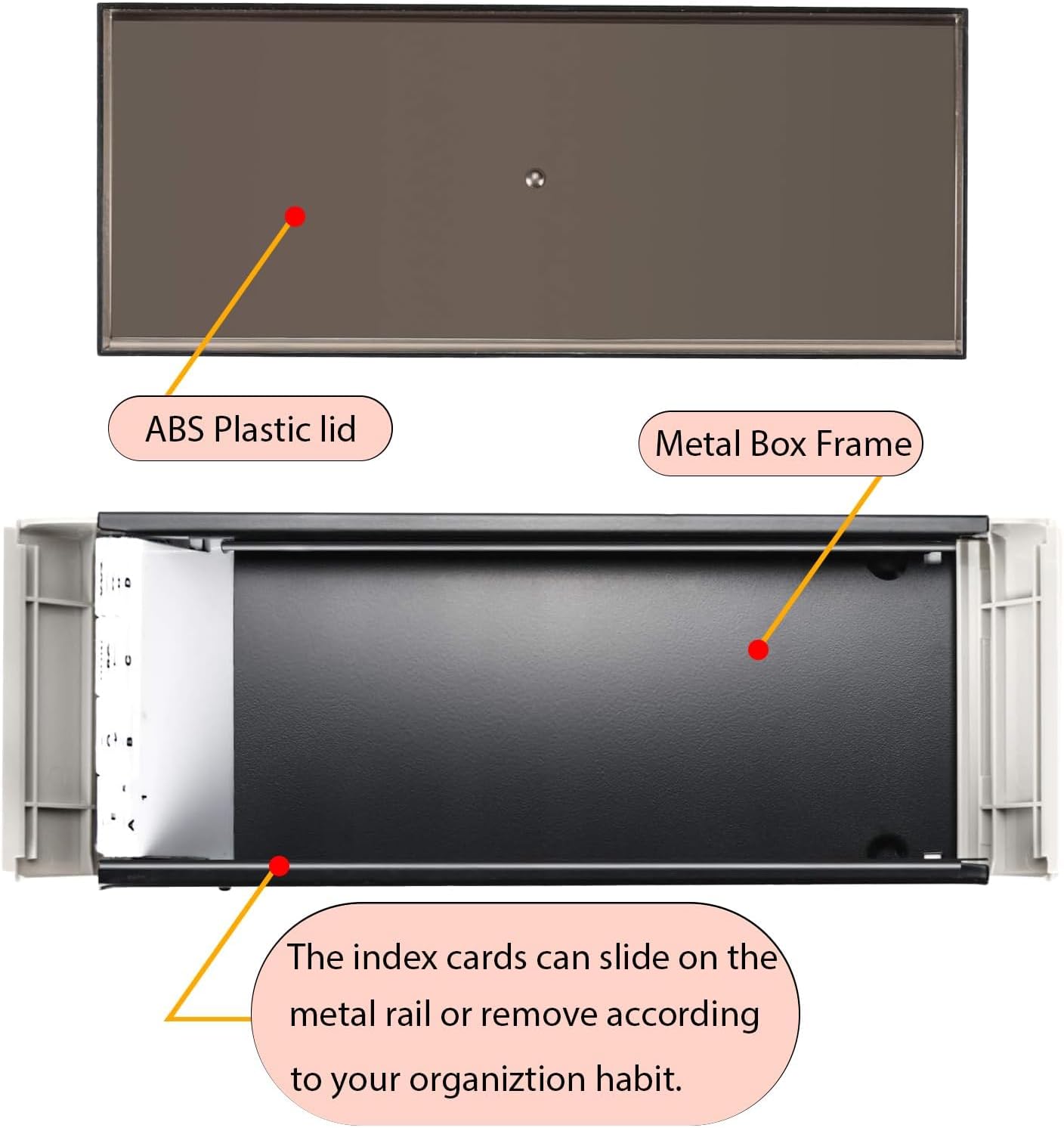 Business Card Holder for Desk, Business Card Holder Organizer, Credit Card Organizer Case File Index Card Box Storage,with A-Z Tabs, Storage up to 800 Cards (3.5” x 2.2”), Metal Structure