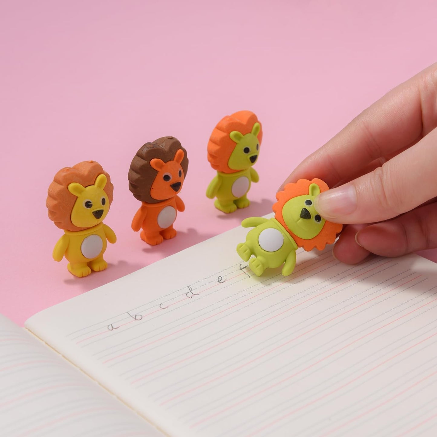 12 Pack Lion Erasers for Kids, 3D Animal Erasers for Boys and Girls, Fun Take Apart Erasers for School Supplies Prize Gifts Party Favors