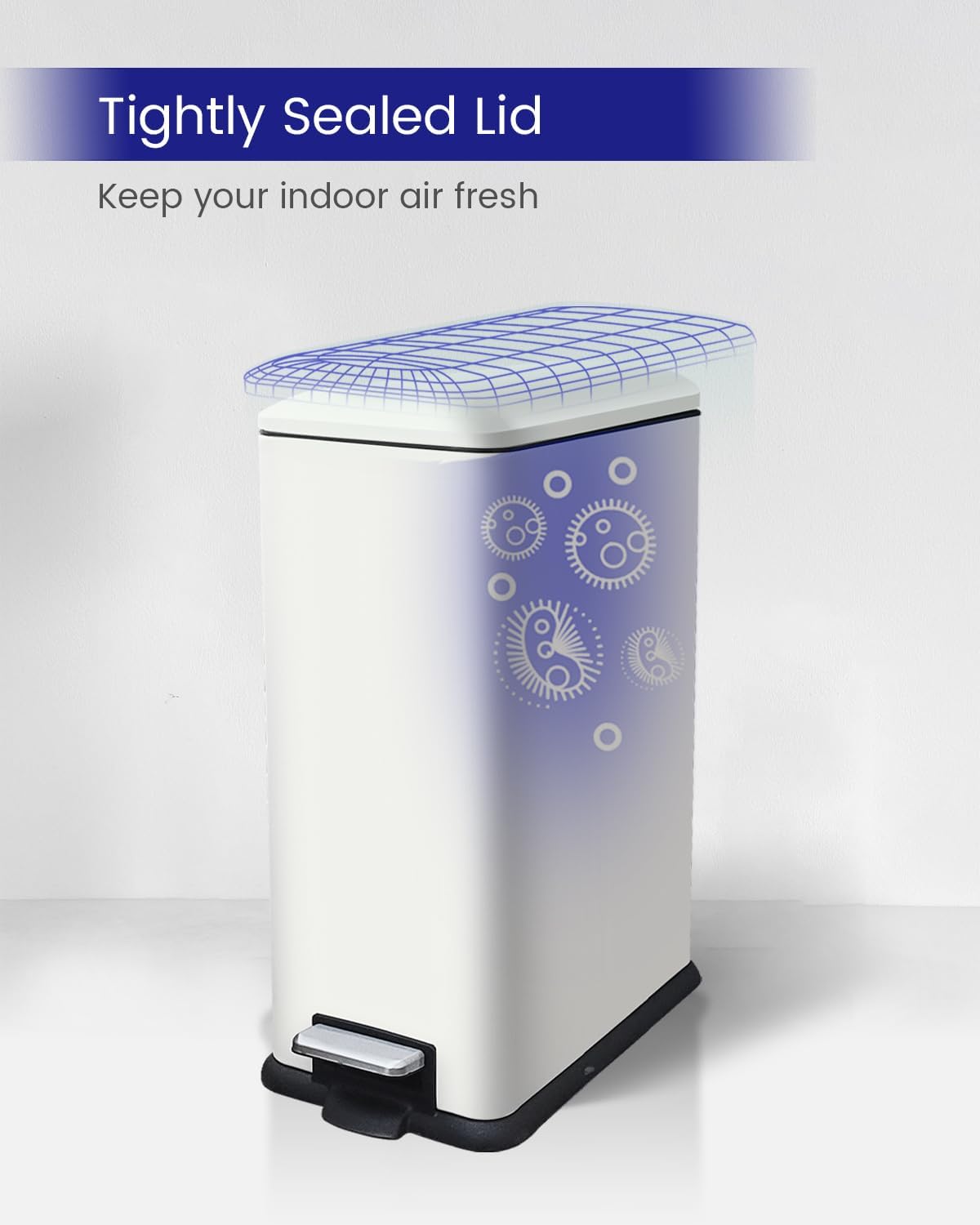 Kitchen Rubbish Bin, 45 Litre Waste Bin, Large Pedal Bin, Kitchen Rubbish Bin with Softclose Lid and Inner Bin, Slim Pedal Bin for Kitchen, Bathroom and Office, White