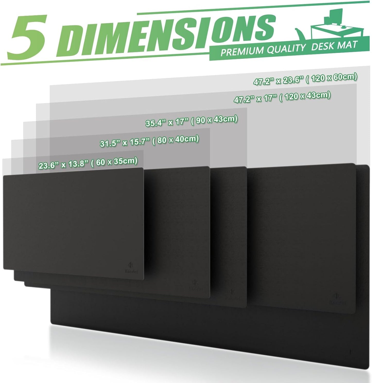 K KNODEL Large Office Leather Desk Mat, Mouse and Keyboard Pad, Computer and Laptop Mat, Desktop Protector and Cover, Writing Pad and Blotter (47.2"x17", Black)