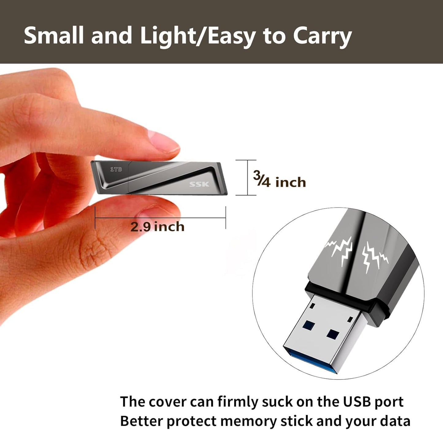 SSK 1TB USB Flash Drive 550MB/s USB3.2 Gen2 SSD Thumb Drive Fast Transfer Speed Externel Solid State Drive with USB C Adapter USB-C Memory Stick for Type-C Smartphone,MacBook/Pro/Air Laptop and More