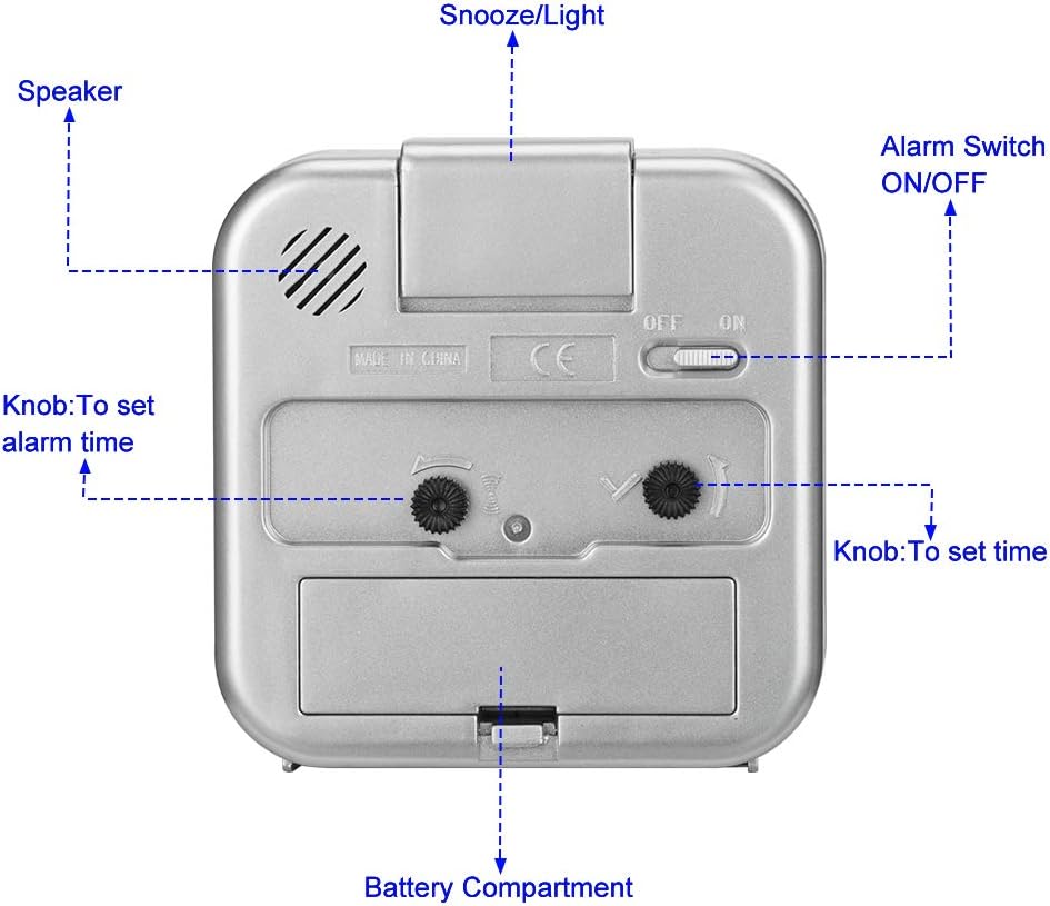 Small Battery Operated Analog Travel Alarm Clock Silent Non Ticking,Gentle Wake, Ascending Beep Sounds, Snooze,Lighted on Demand,Easy Set (Silver)