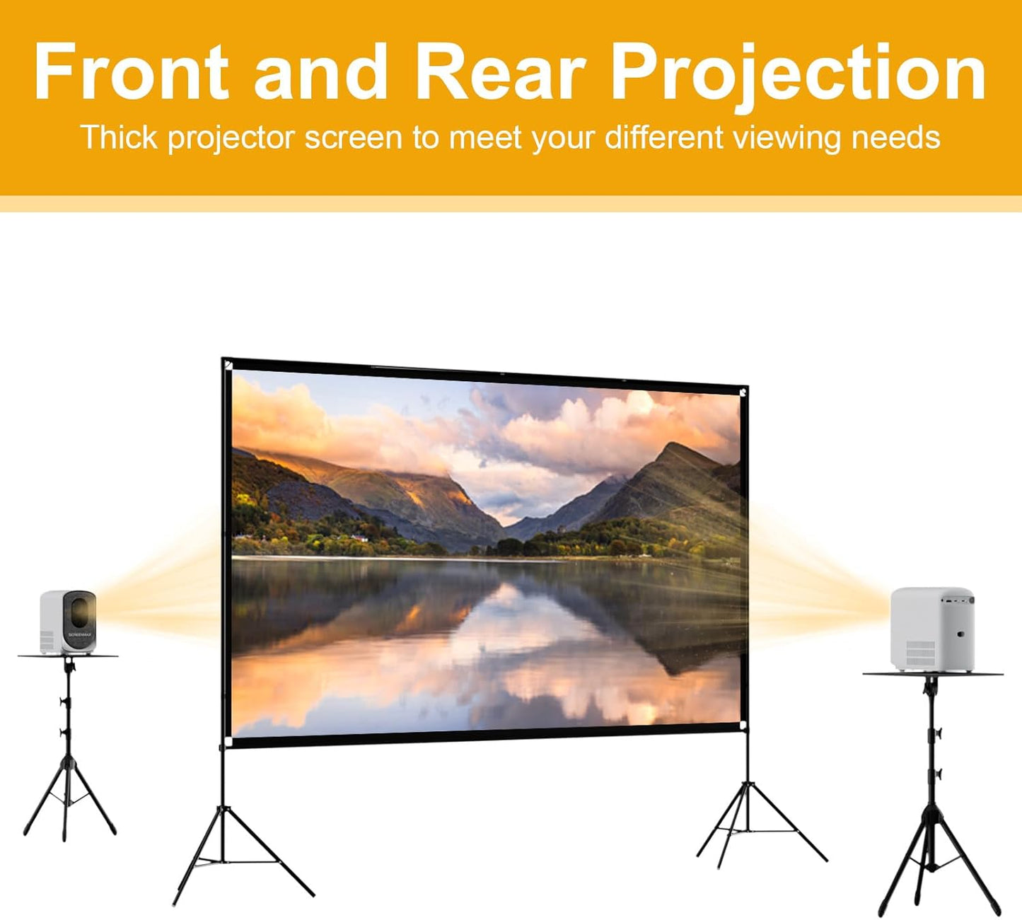 Outdoor Projector Screen with Stand, SCREENMAX 120 inch Foldable Projector Screens with Portable Carry Bag, 16:9 4k HD Rear Front Wrinkle-Free Projection Screen for Movie Night and Indoor Home Theater