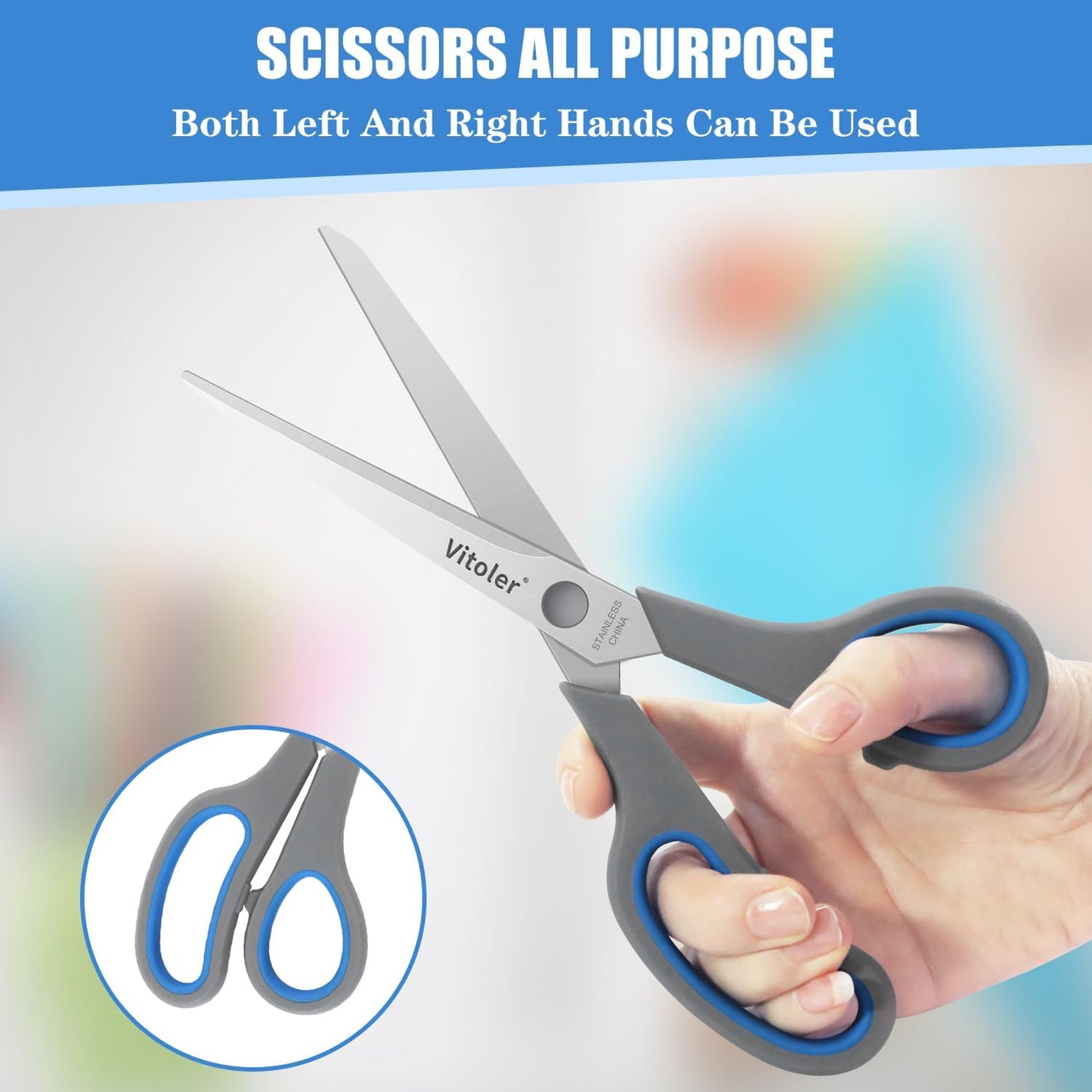 Vitoler Scissors, Heavy Duty Scissors All Purpose Bulk Set of 3-Pack,Sharp Scissor for Office School Craft Sewing Fabric, Right/Left Hand