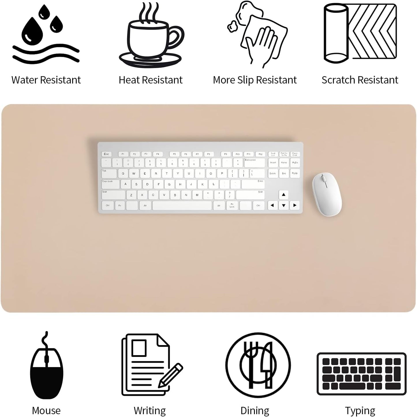 Leather Desk Pad, Mouse Pad, Non-Slip Desk Protector Mat, Leather Desk Blotter, Computer Desk Pad, Waterproof Desk Mat for Office Home Decor - Beige (31.5×15.7 Inches)