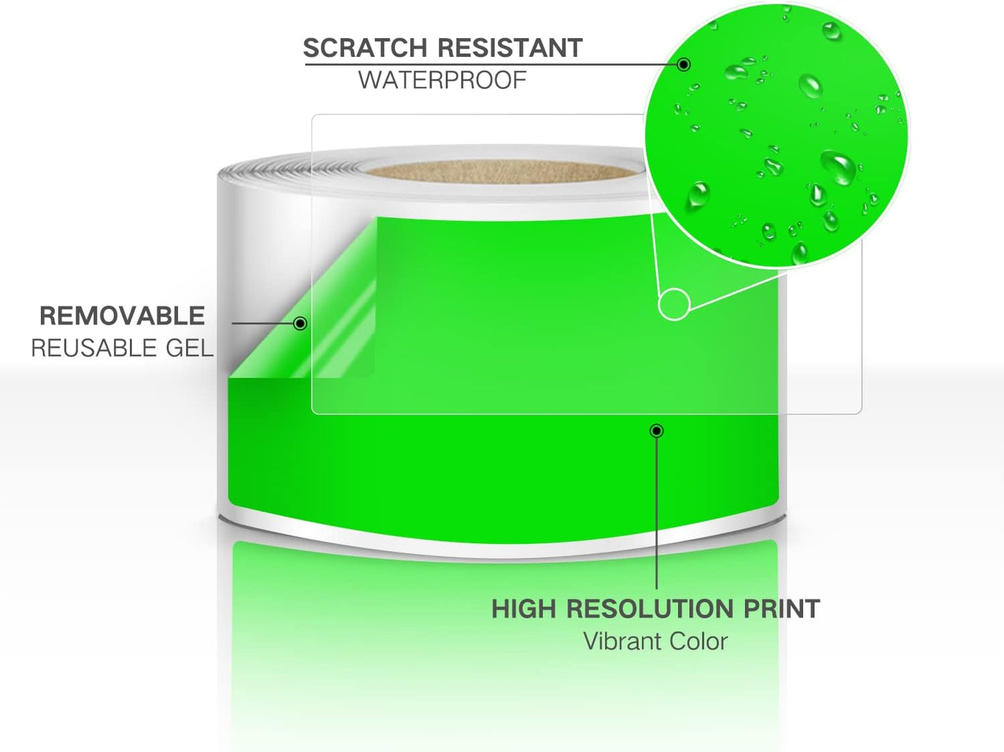 Rectangle Labels Sticker 3×5 Inch Vinyl Floor Stickers Color Coding Name Tags Roll Removable 200 PCS, Green