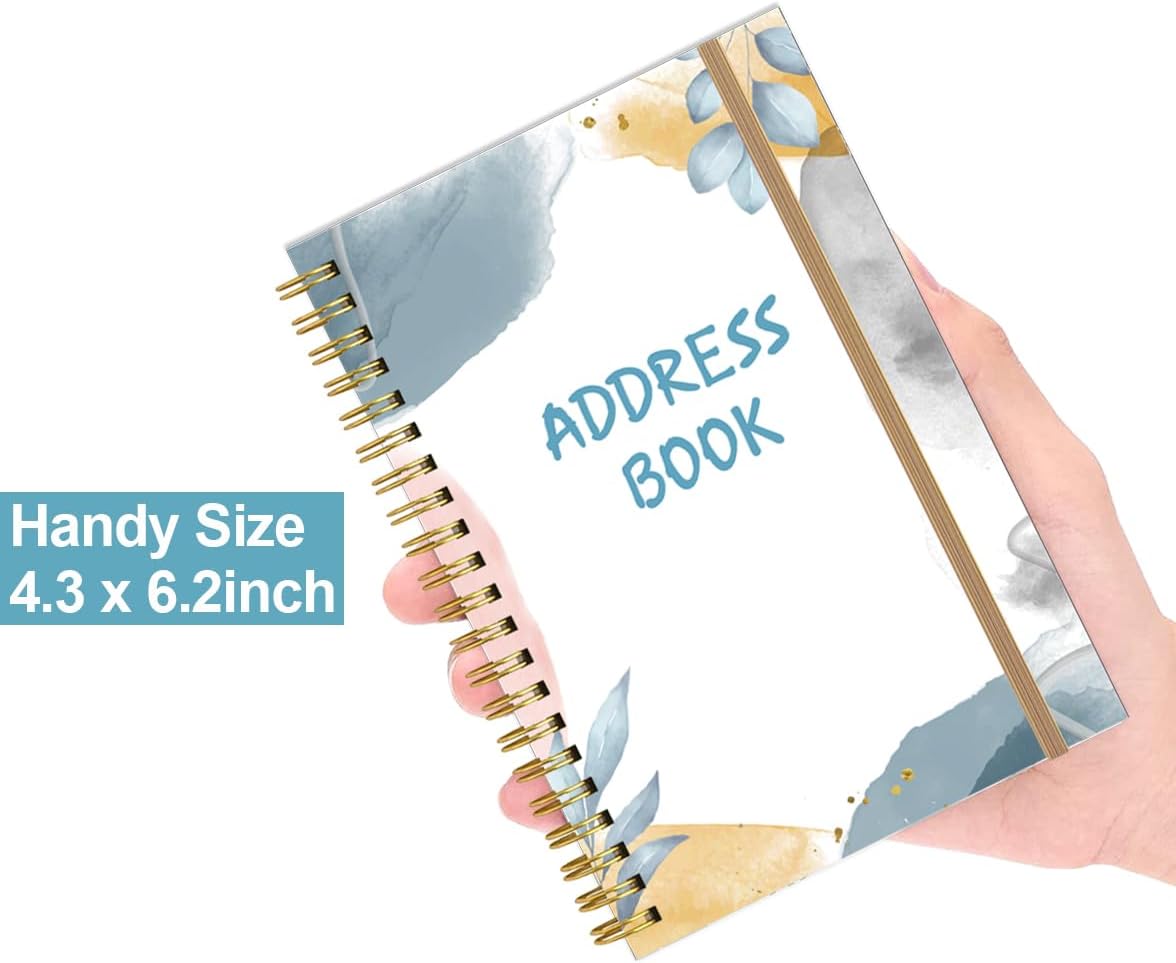 Address Book with Alphabetical Tabs - Telephone & Address Book with Address Contacts, Special Date, Phone, Birthday & Internet Login Password for Home and Office, 4.3" x 6.2", Blue Leaf