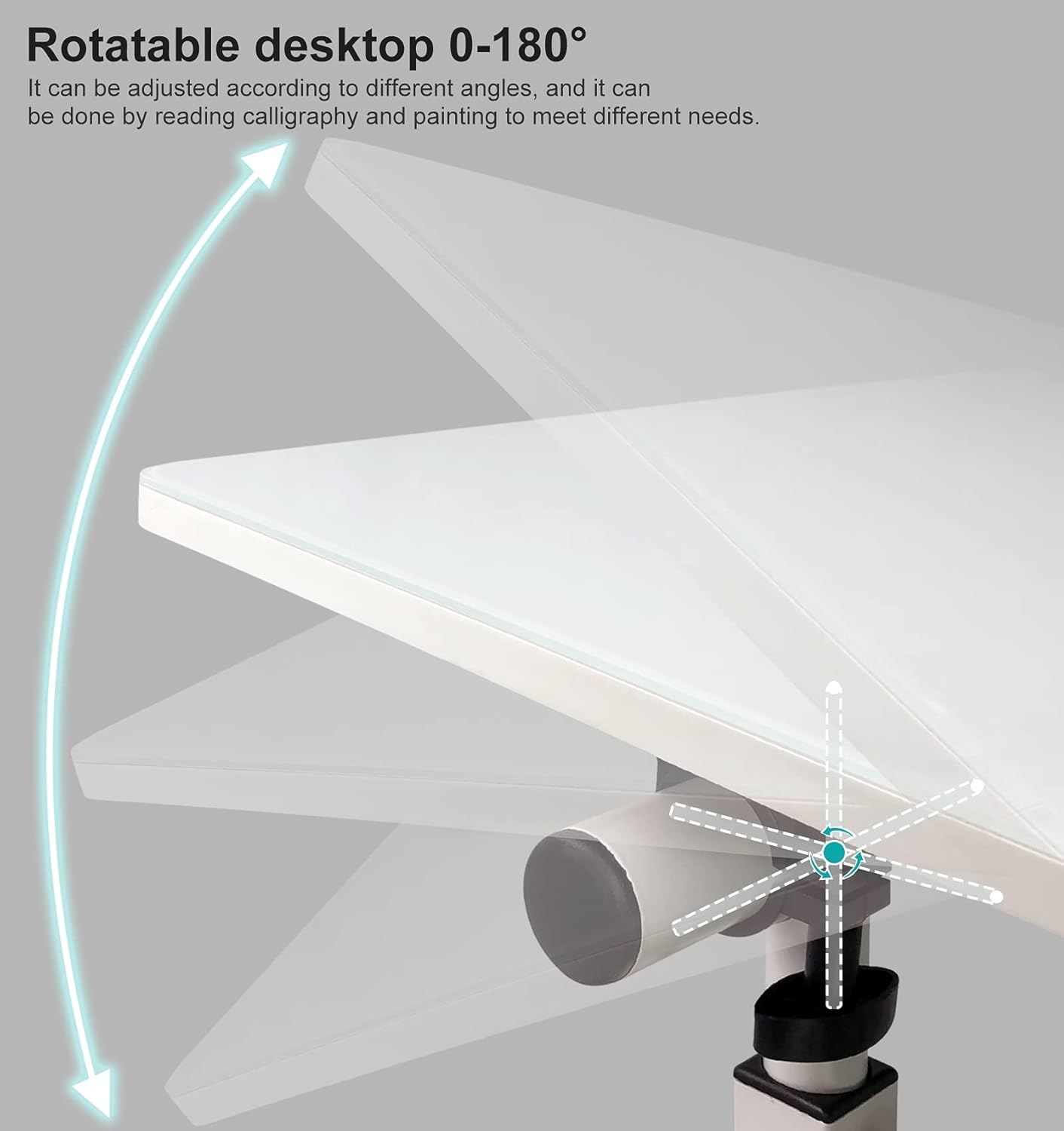 KOUPA Adjustable Height Standing Desk, Writable Tempered Glass Desktop with Eraser, 360° Flip, Wheels – Ideal for Small Spaces and Home Offices, 24 in, White(Adjustable Height: 32-47 in)