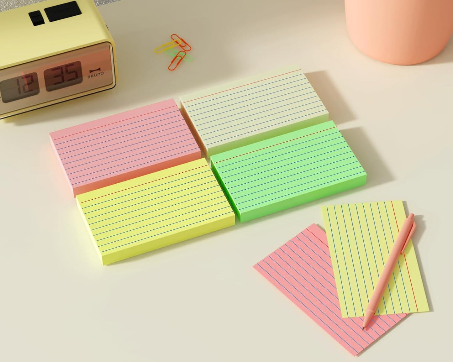 200 PCS Colored Index Cards 3x5, Ruled Index Cards, Flash Cards for Studying, Heavy Note Cards for Office, Home and School,Light Red/Green/Yellow/Beige 4 Colors, 50 PCS of Each Color