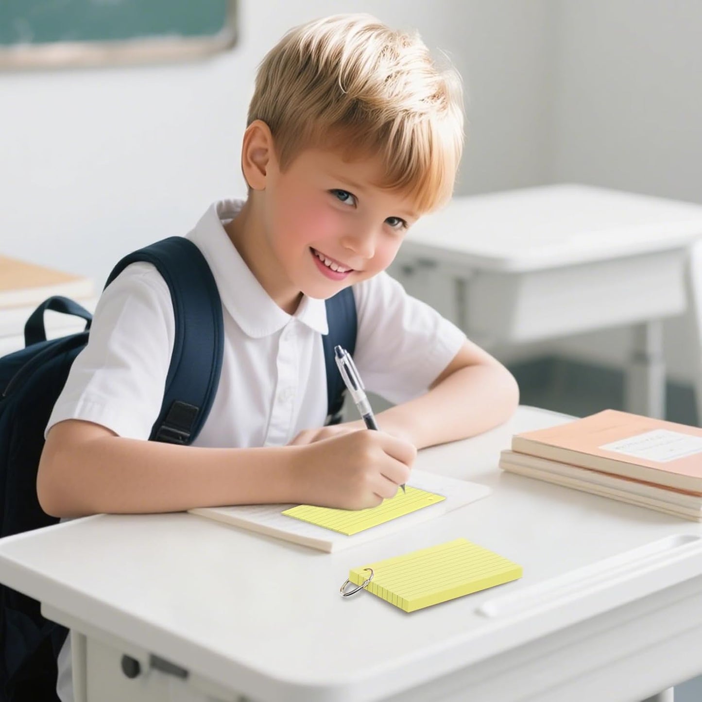 250 Count Yellow Index Cards 3x5 Inch with Key Ring, Color Flash Index Card (50 Sheets Each), Durable & Portable Note Taking for Students, Teachers, Study Note Cards for Office Home School