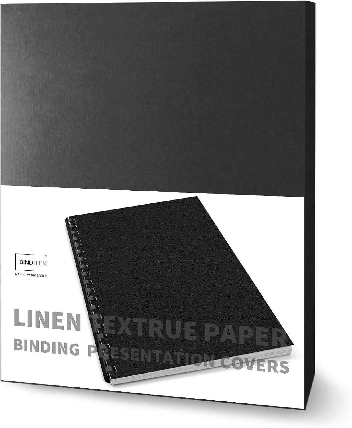 Binditek 50 Pack 13 Mil Slight Linen-Texture Paper Binding Presentation Covers, 90lb, 8-1/2 x 11", for Business Documents, School Projects, Un-Punched, Black