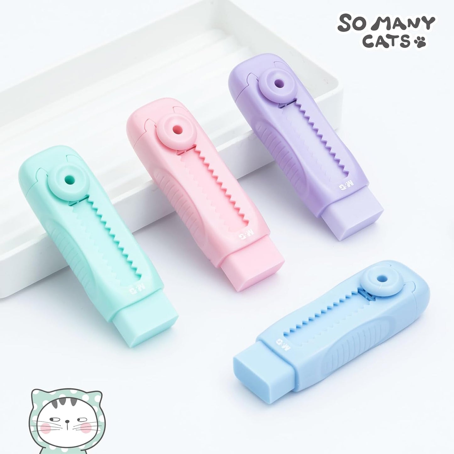 M&G 4 Pcs Cute Erasers for Kids Sliding Retractable Pencil Erasers, Push Pull Design Cute Erasers Stationery Supplies for Kids Back to School Supplies for Office
