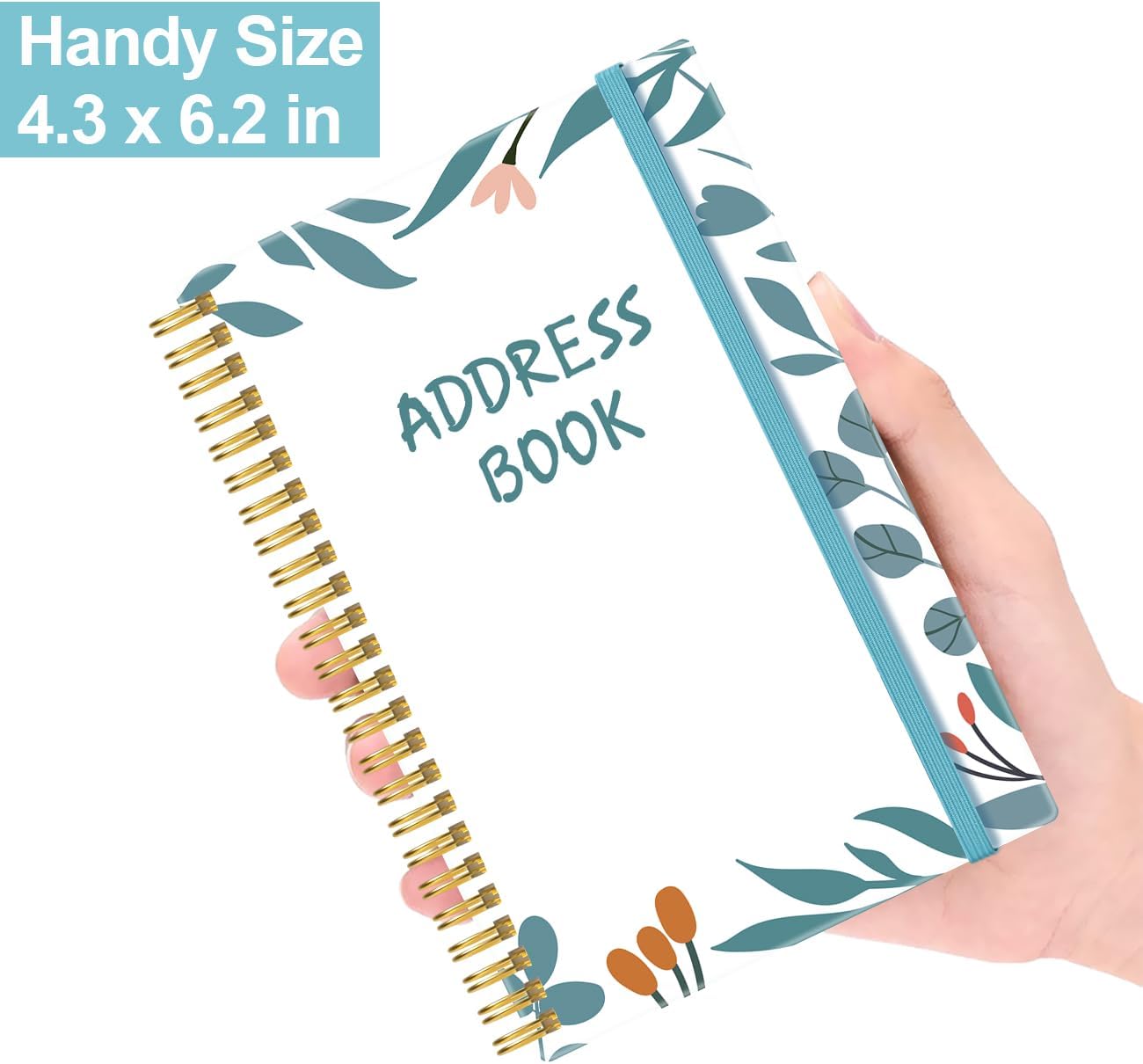 Address Book with Alphabetical Tabs - Small Address Book Spiral with Address Contacts, Special Date, Phone, Birthday & Internet Login Password for Home and Office, 4.3" x 6.2", Teal Leaf