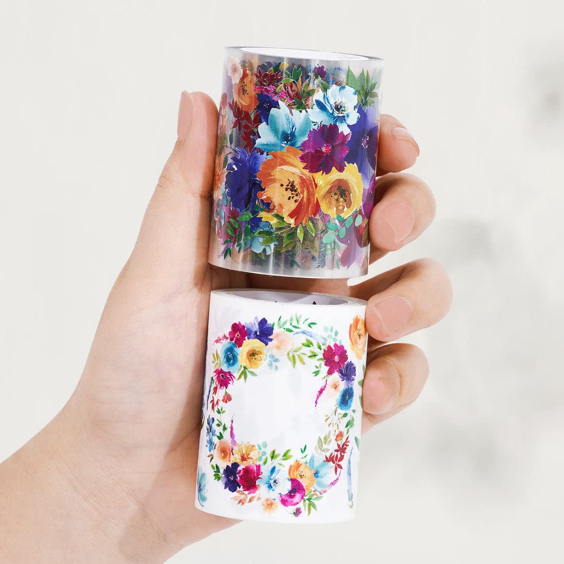 WT Pretty Florals Wide PET Tape, Single Roll, Original Designs, Floral Decorative Tape, Transparent Craft Tape for Bujo Planner & DIY Supplies, Watercolor Flowers