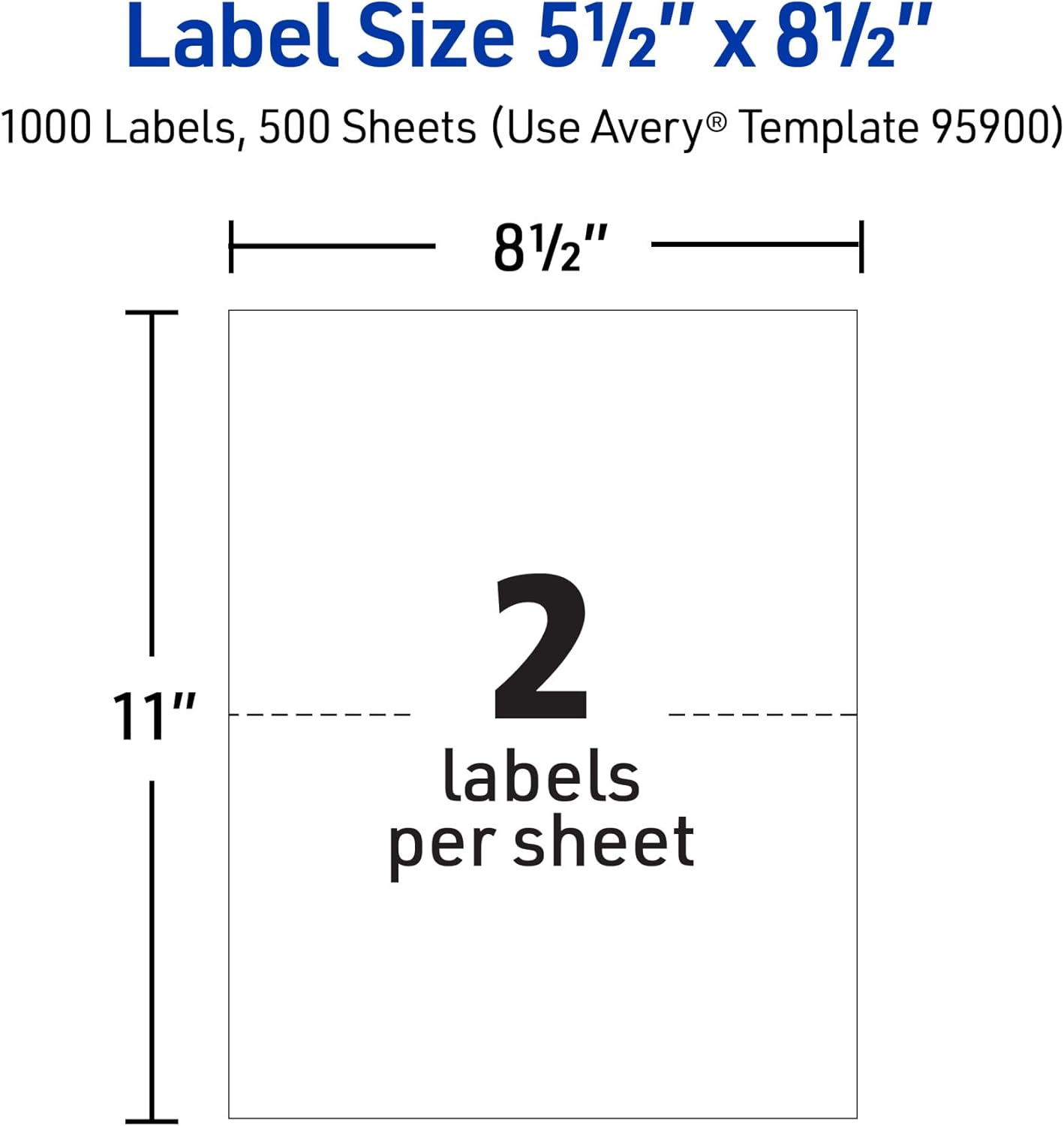 Avery Half-Sheet Printable Shipping Labels, 5.5" x 8.5" Customizable Stickers, White, 1,000 Blank Mailing Labels for Laser Printers, Great for Mailing, Shipping, Organizing, and More (95900)