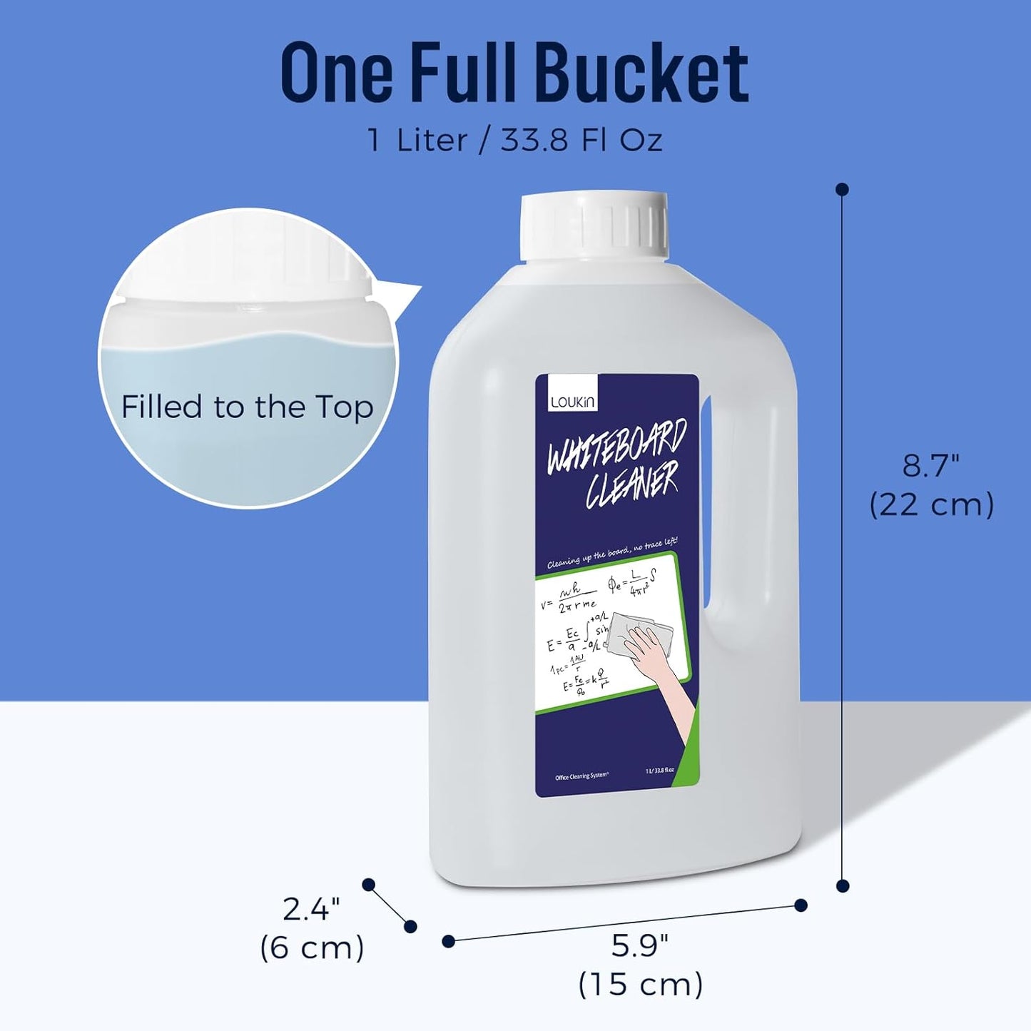 loukin Whiteboard Cleaner, 33.8 Fl Oz Dry Erase Board Cleaner Ready-to-Use Refill, Connected Collapsible Silicone Funnel for Canned Liquid, Removes Whiteboard Stains