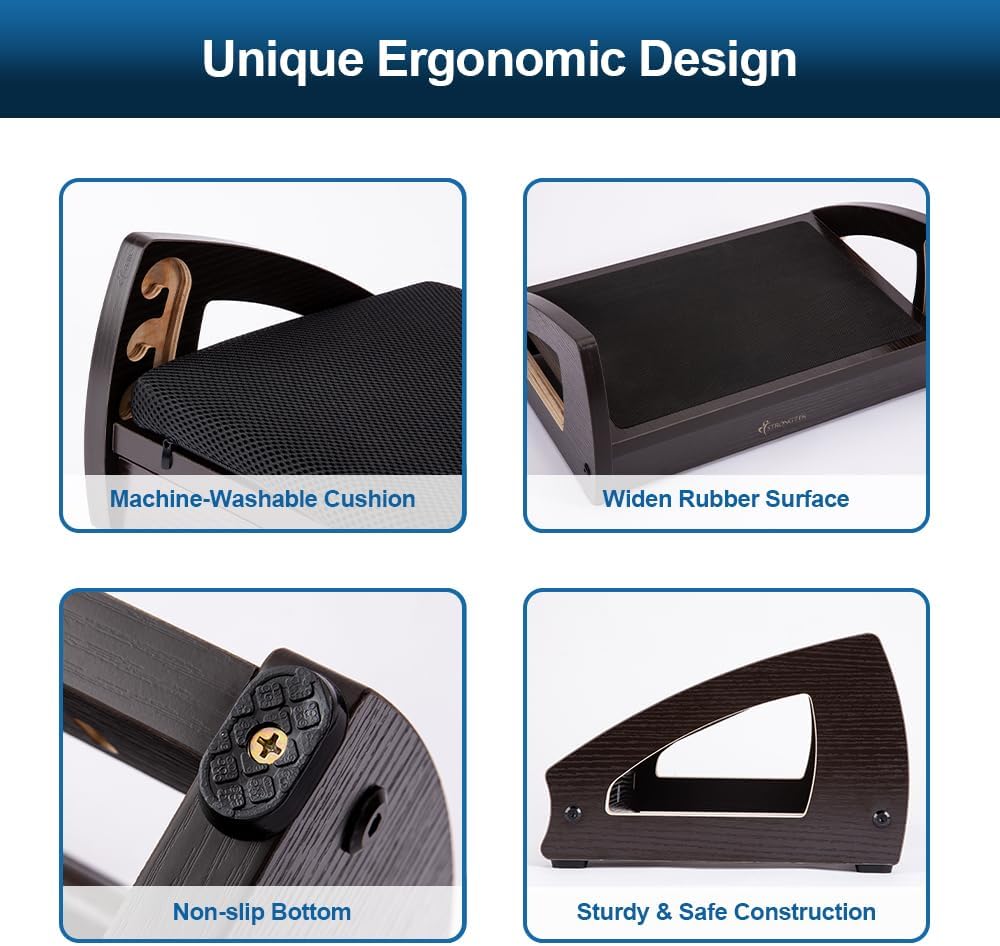 StrongTek Wood Ergonomic Footrest - 4-Angle Adjustable Foot Stool for Desk, Office Footrest, Anti-Slip Foot Stand for Under Desk, Enhances Posture, Promotes Blood Circulation, Easy Assembly (Espresso)