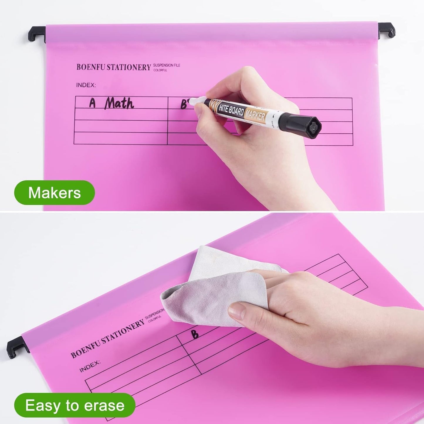 BOENFU 24 Pack Colored Hanging File Folders Letter Size Plastic File Folders with Adjustable Tabs, 2 Markers, Hanging Organizer File Folders for Efficient Filing