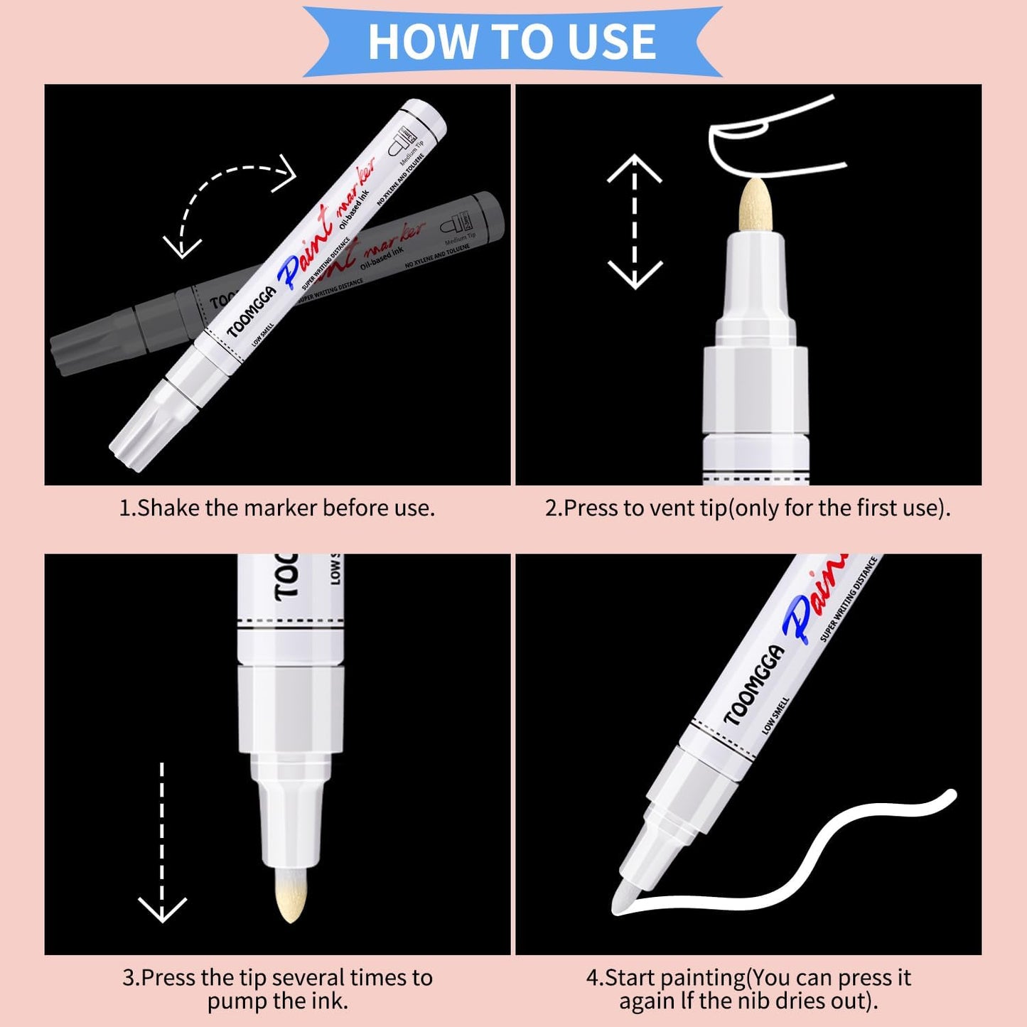 White Paint Pens Permanent Paint Markers - 24 Pack Oil Based Marking Pens, Medium Point, Quick Drying and Waterproof for Rock Painting Car Tyre Metal, Plastic, Canvas, Wood, Glass