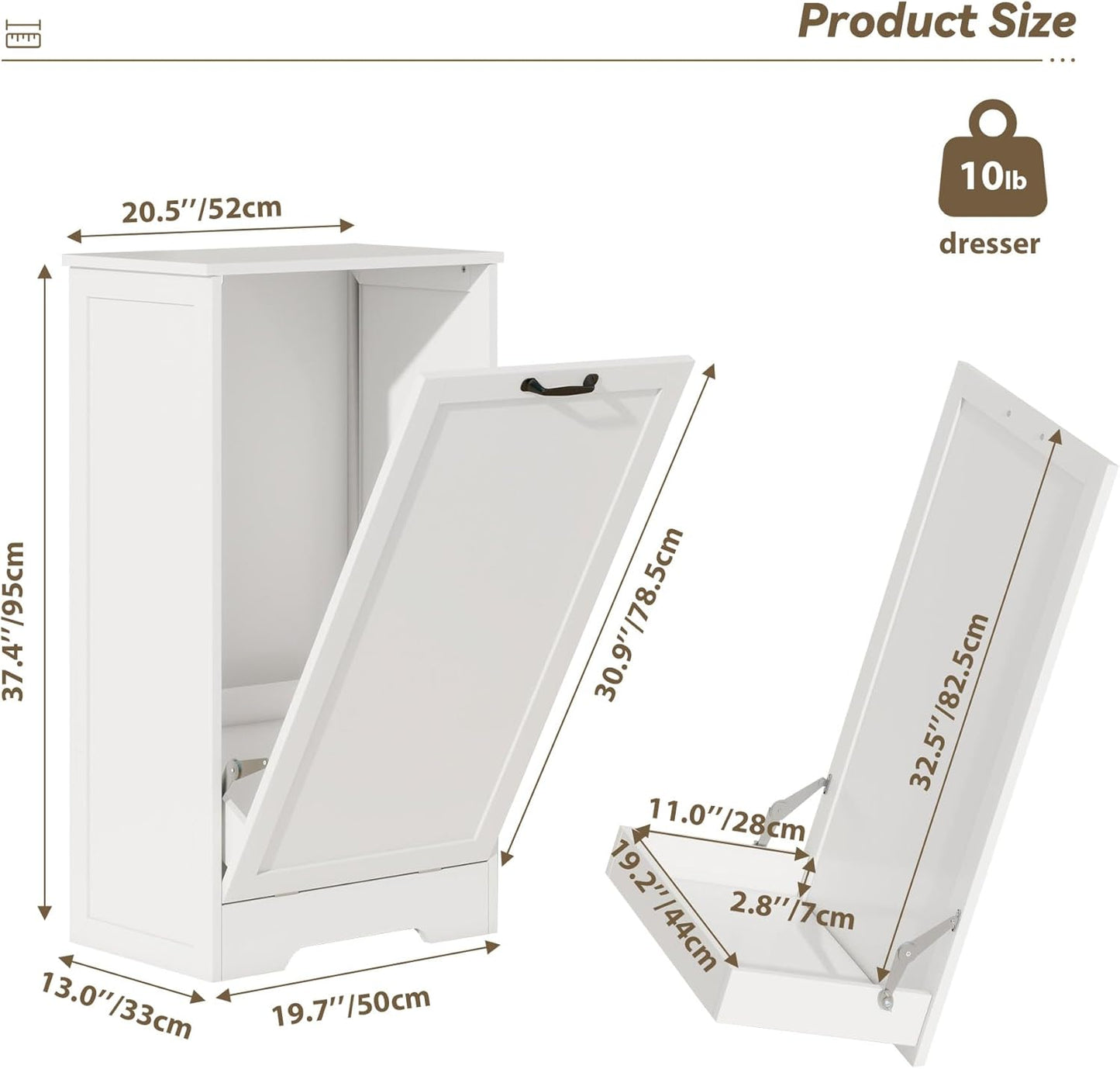 10 Gallon Tilt Out Trash Cabinet, Wooden Hidden Free Standing Kitchen Garbage Can with lid, Modern Pet-Proof Trash Can Holder for Bathroom, Living Room, Laundry Room, White