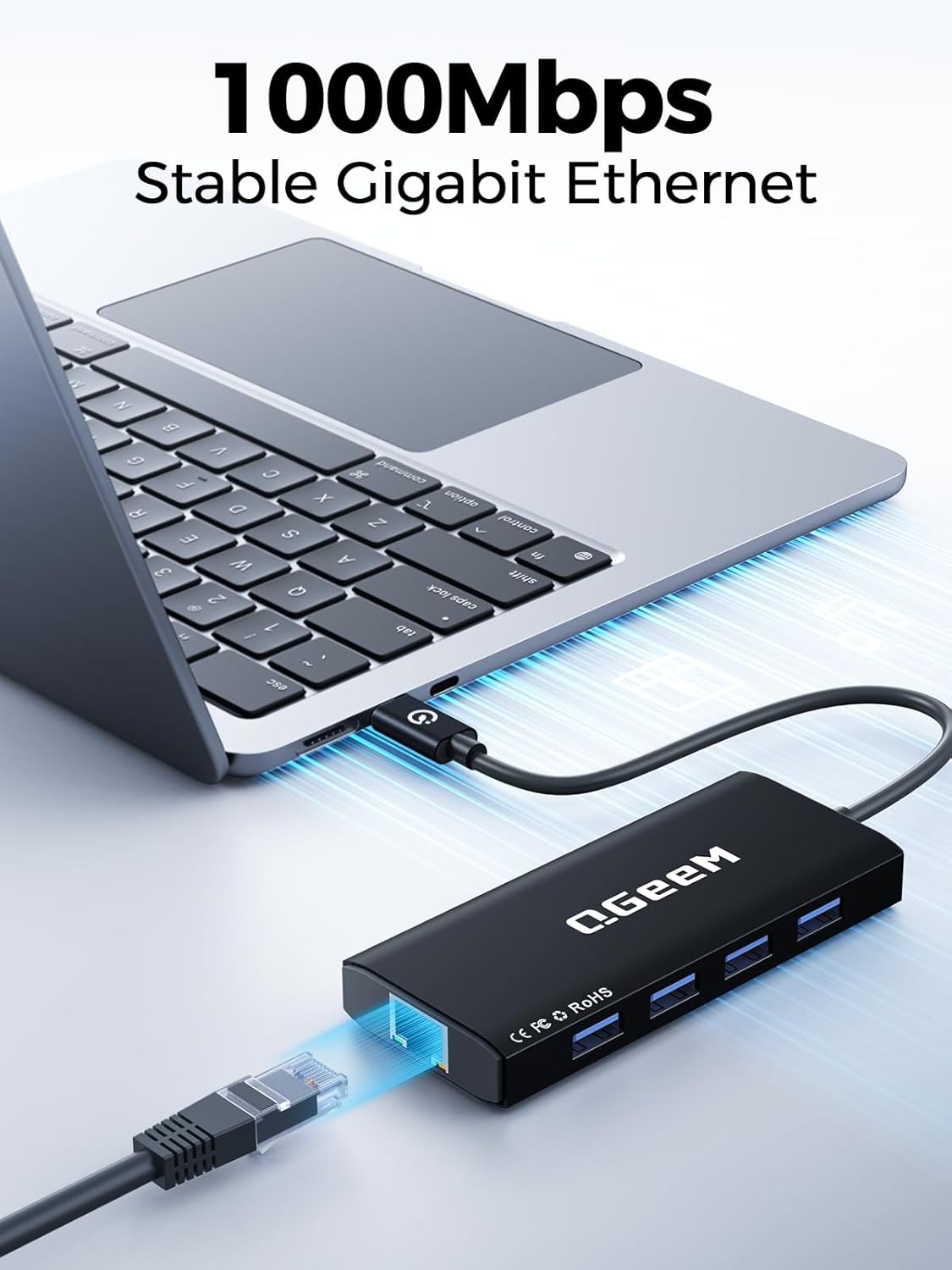 QGeeM USB C Hub Ethernet,9 in 1 USB Type C Hub HDMI Multi-Port Converter Adapter,100W Pd, USB 3.0,SD/TF Card Reader,Compatible for MacBook Pro Air Ipad HP Dell Lenovo Chromebook etc.-Black