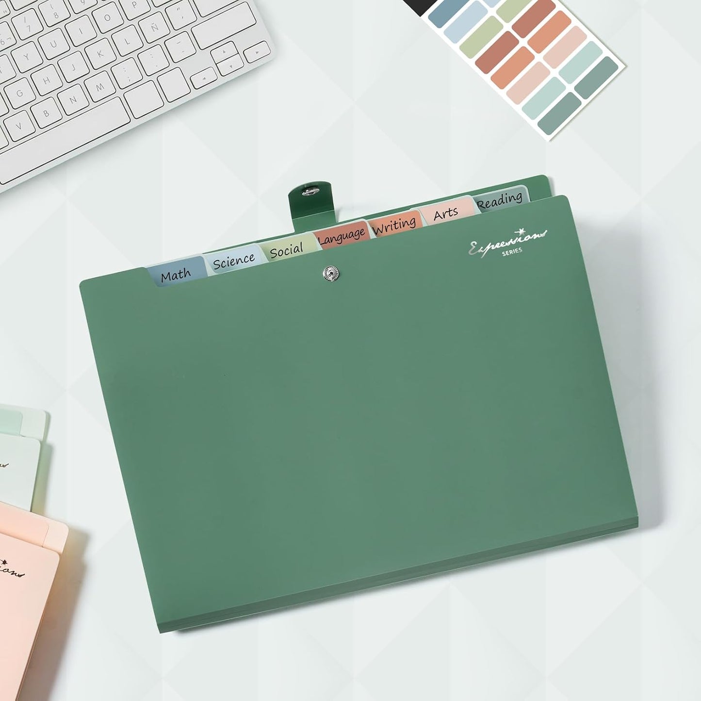 Sooez Elegant Accordion File Organizer with Labels, 8 Pocket Expanding File Folder, Portable Folders for Documents, Cute Paper Organizer for School Office Supplies, Letter Size, Off White