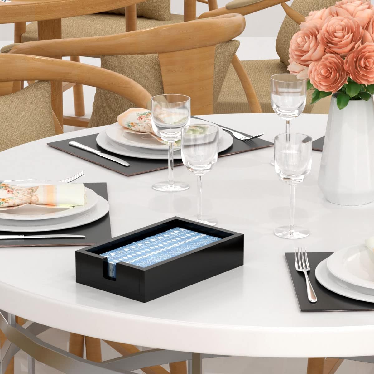 HIIMIEI Acrylic Napkin Holder for Bathroom, Black Acrylic Guest Towel Holder, Bathroom Napkins Guest Disposable Holder, Hand Towel Tray for Kitchen, Parties, Weddings, Party, Hotel, Restaurant(Black)