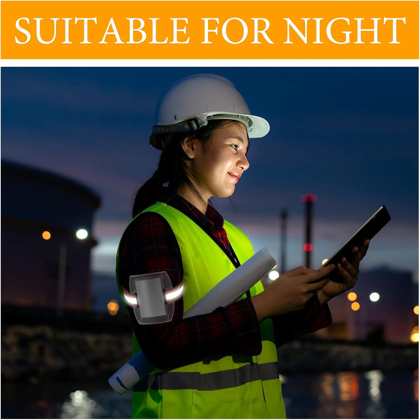 Meanplan 50 Pcs Arm Badge Holder Armband ID Badge Holder Bulk Visibility PVC with Adjustable Belt Elastic Armband Clear Name Tag for Work Pass, Postcards, Universal Size(Orange)