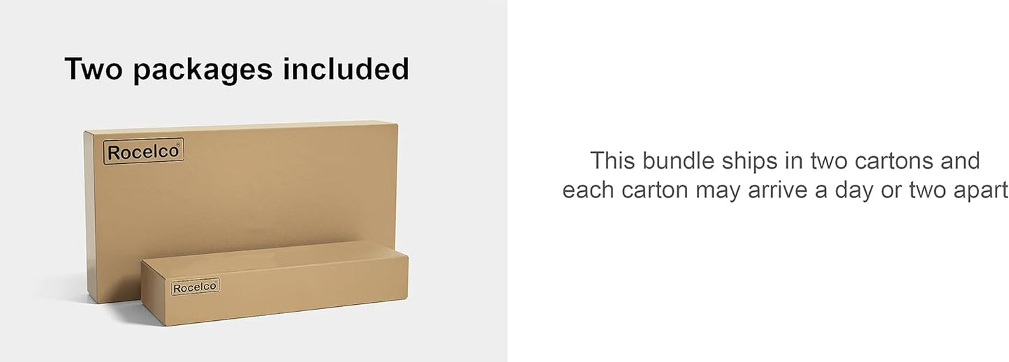 Rocelco 46" Height Adjustable Corner Standing Desk Converter with Dual Monitor Stand Bundle - Sit Stand Up Computer Workstation Riser - Extra Large Keyboard Tray - Teak Wood Grain (R CADRT-46-DMS)