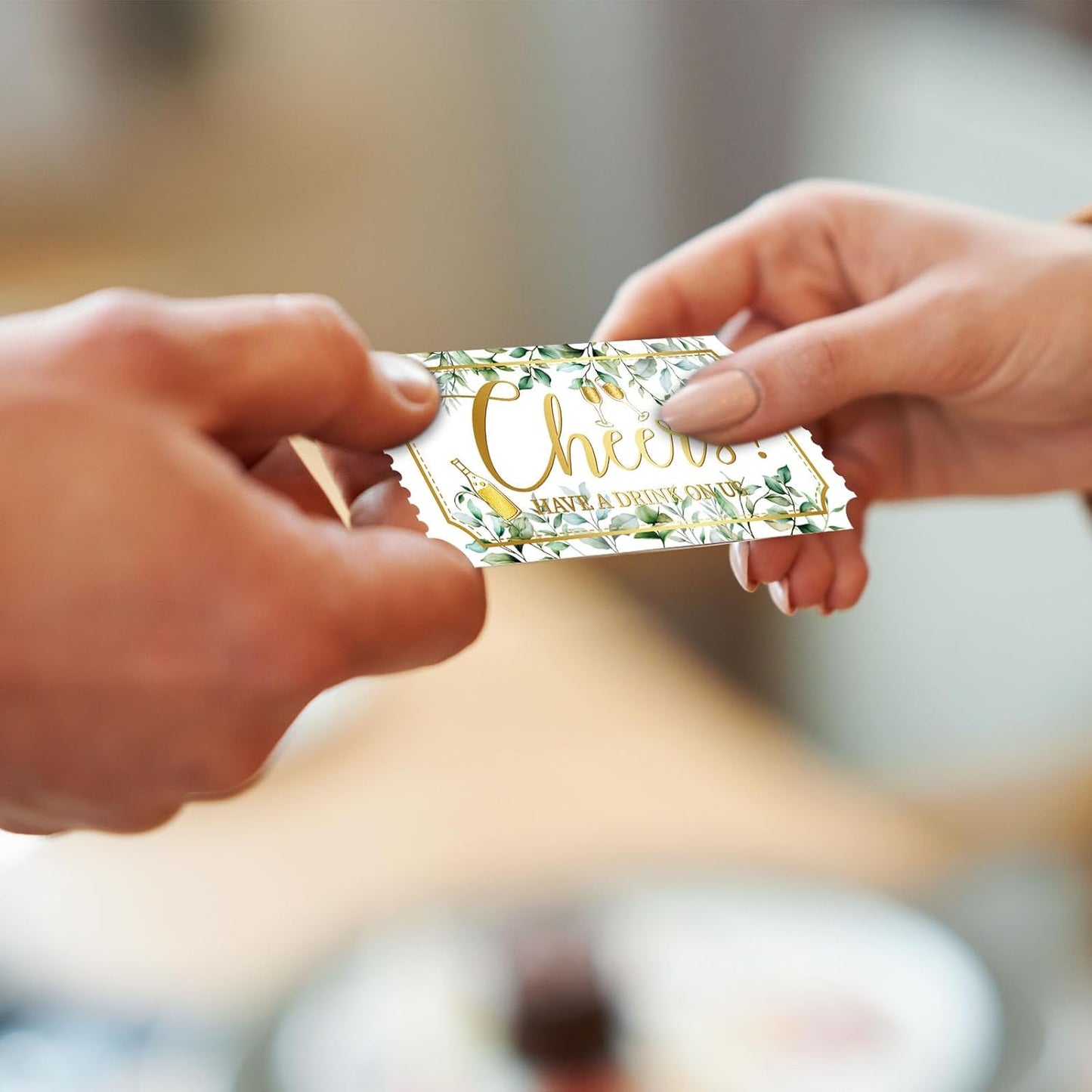 1000 Pcs Drink Ticket Single Raffle Tickets Roll Greenery Eucalyptus Leaves Golden Cheers Cocktail Design Free Drink Ticket for Events Wedding Work Formal Parties Leisure Class Reward